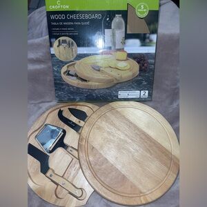 Crofton Natural Wood Cheese Board Set with Utensils